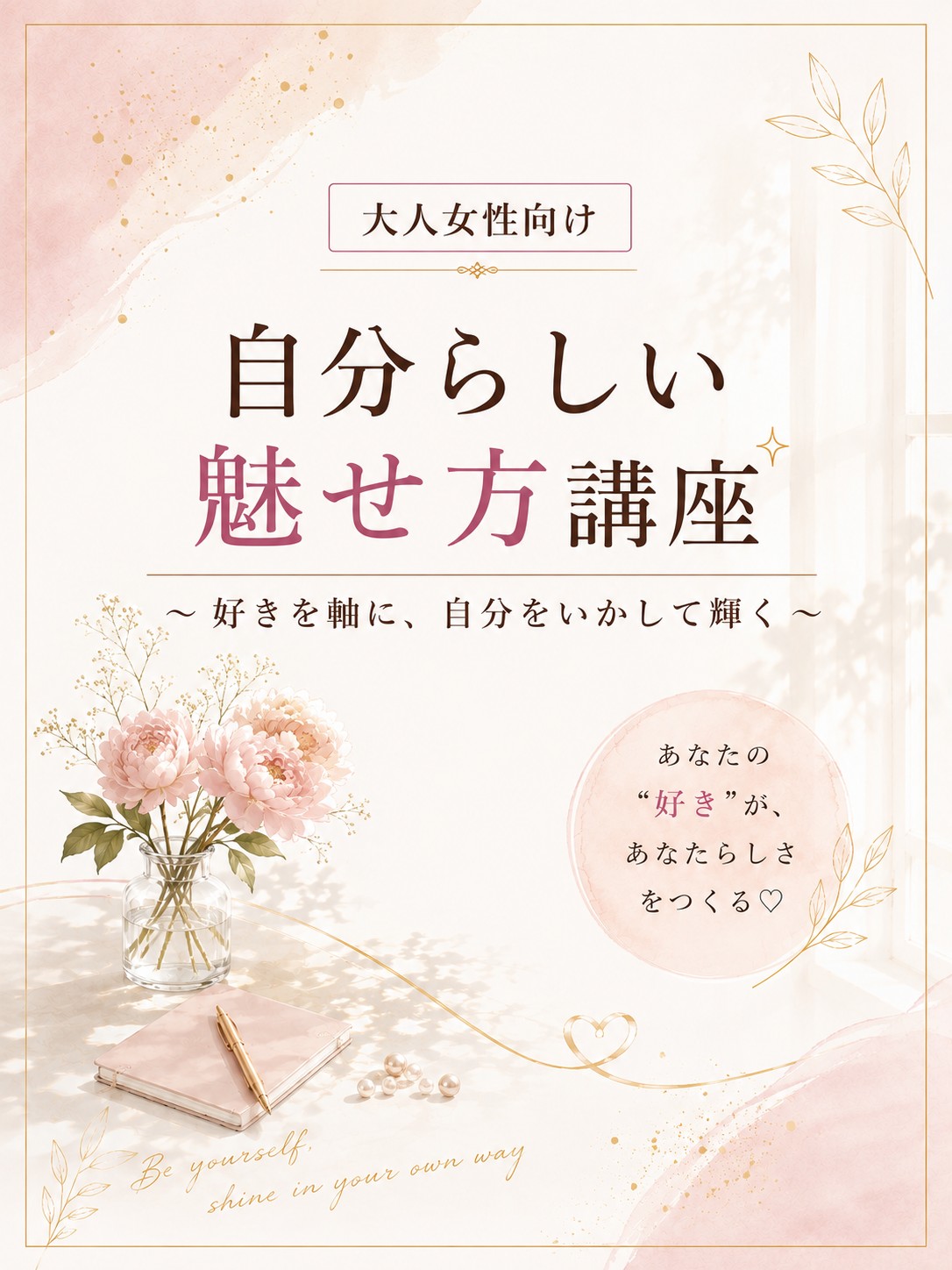 大人女性向け 自分らしい魅せ方講座 〜好きを軸に、自分をいかして輝く〜